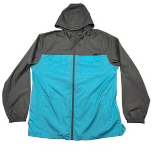 Oakley Mens XXL Windbreaker Jacket Blue Gray Colorblock Full Zip Hooded 593